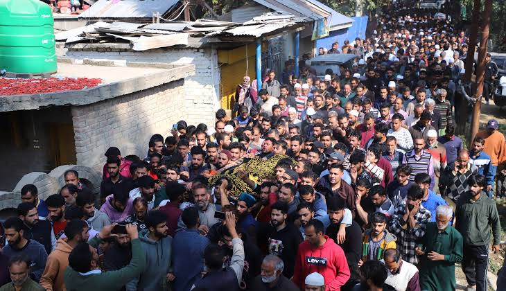 Thousands pay their final tribute to the Budgam doctor who was slain in the terror attack.